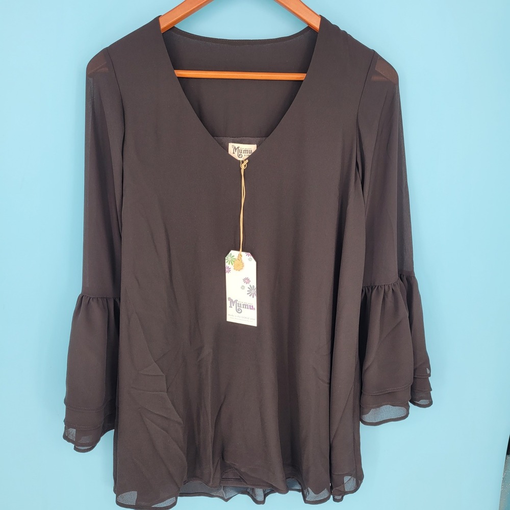 Show Me Your Mumu Black Bell Sleeve Tunic Top Blouse Flowy dress NWT XS boho